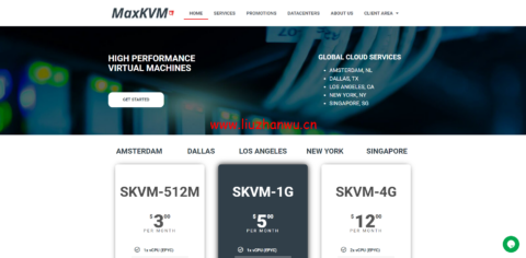 MaxKVM：AMD EPYC 7702p *1核 /1GB内存/30GB NVMe硬盘/1TB流量/10Gbps带宽，$2.49/月起，可选新加坡/洛杉矶/达拉斯/纽约/荷兰机房-主机之家测评