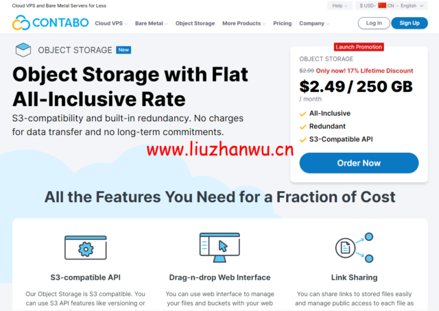 Contabo：美国对象存储( Object Storage)上线，不限流量，限时8折终身优惠，$2.49(250G/月)，可选德国/美国/新加坡-主机之家测评